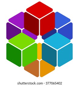 Cubes abstract 3d, multicolor element on white
