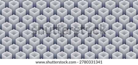 Cubes abstract background, seamless pattern with 3D blocks, geometric linear polygon wallpaper, isometric surreal cubic construction tiling pattern.