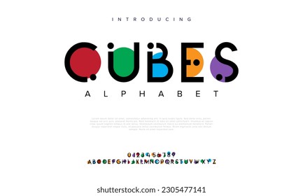 Cubes abstraktes Logo Schrift-Alphabet für digitale Technologie. Minimal moderne urbane Schriften für Logo, Marke etc. Typografie Schrift Groß- und Kleinschreibung und Zahl. Vektorgrafik