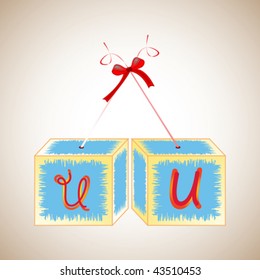 cubes alphabet U, abstract art illustration