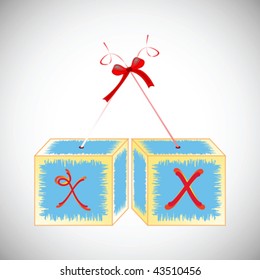 cubes alphabet X, abstract art illustration