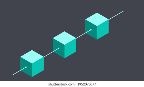 Cubes arranged into chain, bitcoin symbols. Digital transaction record. Block Chain. Vector illustration. 