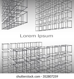 Cubes of the atomic lattice stretching into the future. The background of the screen objects. 