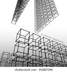 Cubes of the atomic lattice stretching into the future. The background of the screen objects. 