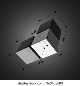 Cubes with black dots and lines. Vector illustration.