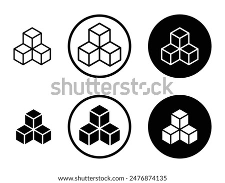 Cubes black filled and outlined icon set