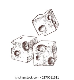Cubos de queso aislados de fondo blanco