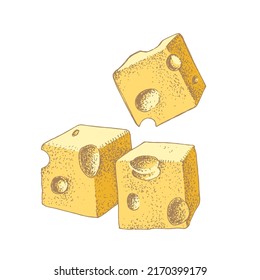 Cubes Of Cheese Isolated On White Background