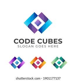 cubes with code logo template gradient design