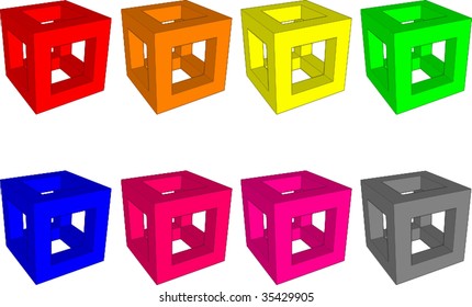 Cubes in colors of rainbow plus gray