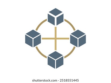 Cubes connected with golden outline representing the blockchain