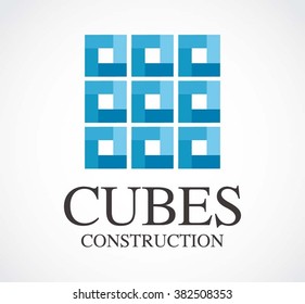 Cubes construction of architecture abstract vector and logo design or template real estate business icon of company identity symbol concept