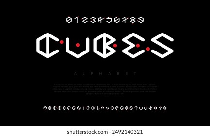 Cubes creative modern urban alphabet font. Digital abstract futuristic, game, techno, robot, music, logo, sport, minimal technology typography. Simple numeric vector illustration