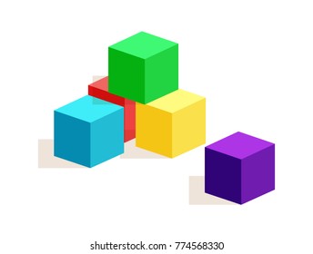 Cubes of different colors, toys created for children to play with presented on Christmas holiday celebration, isolated on vector illustration