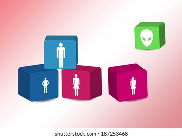 Cubes with family silhouettes