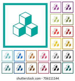 Cubes flat color icons with quadrant frames on white background