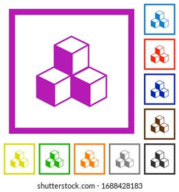 Cubes flat color icons in square frames on white background