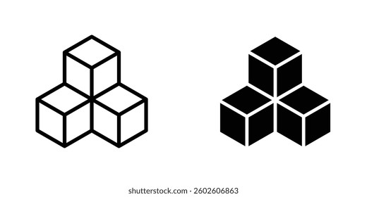Cubes flat Icons in line outline and flat solid style on white background
