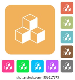 Cubes flat icons on rounded square vivid color backgrounds.