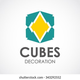 Cubes of group decoration abstract vector and logo design or template creative business icon of art company symbol concept
