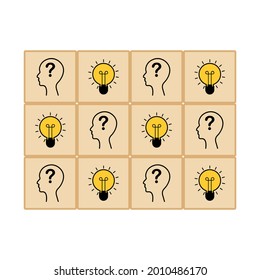 Cubes with head symbols and light bulbs flip the concept Dices with Teamwork Idea Business.