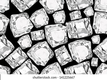 Cubos de hielo sobre fondo negro profundo. Sin costuras.