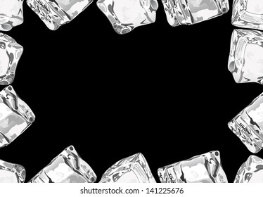 cubes of ice on deep black background. Seamless.