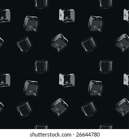 cubes of ice on deep black background. Seamless.