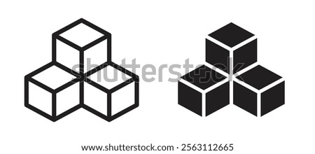 Cubes icons in black line and filled versions