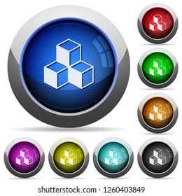 Cubes icons in round glossy buttons with steel frames