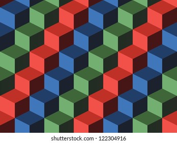 Cubes, infinite background, green, blue and red cubes
