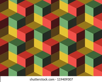 Cubes, infinite background, green, yellow and red cubes
