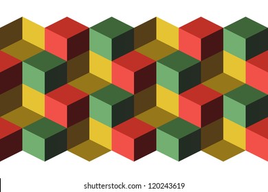 Cubes, infinite background, green, yellow and red cubes