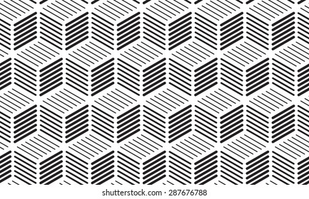 Cubes of Lines Seamless Background - Monochrome Illustration with Pattern in Swatches