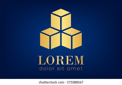 Cubes logo vector golden design