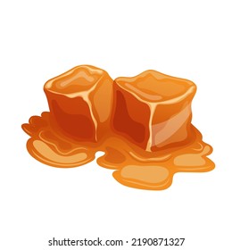 caricatura de cubes derretido de caramelo. salsa de caramelo toffee, cubo derretido, cremas, cubos de postre de azúcar cáscara de caramelo fundido ilustración vectorial