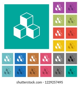 Cubes multi colored flat icons on plain square backgrounds. Included white and darker icon variations for hover or active effects.