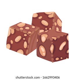 Cubes of Nougat with Nuts Oriental Sweet Vector Illustration