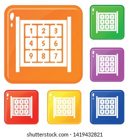Cubes with numbers on playground icons set collection vector 6 color isolated on white background