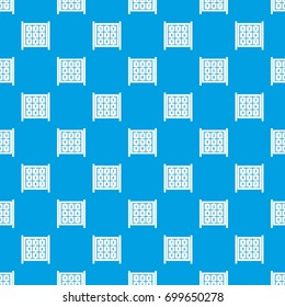 Cubes with numbers on playground pattern repeat seamless in blue color for any design. Vector geometric illustration
