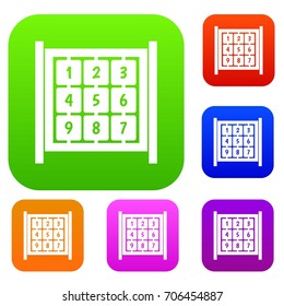 Cubes with numbers on playground set icon in different colors isolated vector illustration. Premium collection