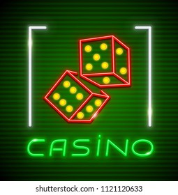 Cubes for playing dice in Casino. Neon icon. Excitable game symbol. EPS10 vector illustration.