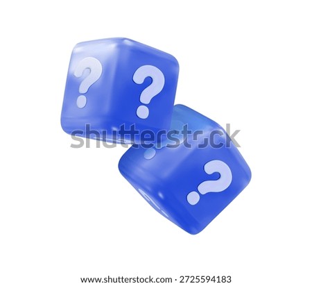 Cubes with question marks illustration, Q and A support, faq or mystery box, chatbot service. Game dices glossy 3D vector illustration. Interrupted by uncertainty. Resolve the problem