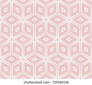 Cubes and Rhombs Seamless Pattern. Geometric Repeating Texture Pastel colored background. Vector Illustration.