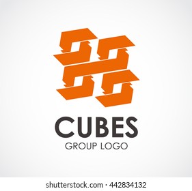 Cubes ribbon of group square abstract vector and logo design or template alliance business icon of company identity symbol concept