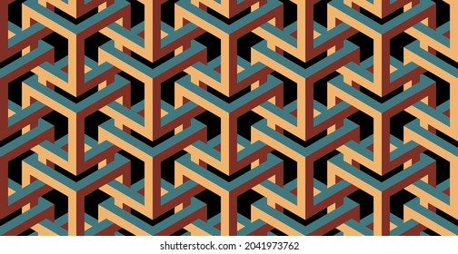 Cubes. Seamless geometric vector 3D pattern. Optical illusions. Op Art. Template for fabric or wrapping. Modern textile. Stylish background. Wallpapers. Pastel colors. Luxury 3D Tiles.