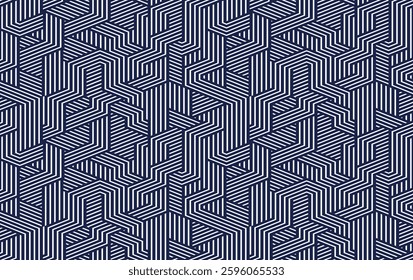 Cubes seamless pattern, abstract 3D optic background, trippy isometric linear polygon endless wallpaper, surreal effect black and white tiling pattern.