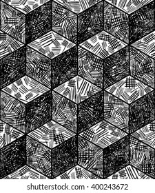 Cubes seamless pattern in hand drawn style