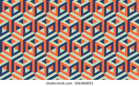Cubes. Seamless vector geometric 3D pattern. Optical illusions. Op Art. Endless template for fabric or wrapping. Modern textile. Stylish background. Wallpapers. Pastel colors. Luxury 3D Tiles.	