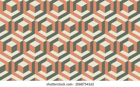 Cubes. Seamless vector geometric 3D pattern. Optical illusions. Op Art. Endless template for fabric or wrapping. Modern textile. Stylish background. Wallpapers. Pastel colors. Luxury 3D Tiles.	